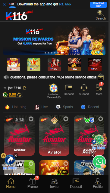 k116 game app home screen image